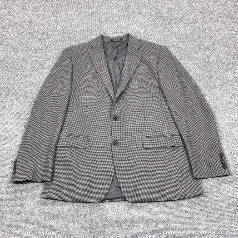 Chaps Blazer Mens 40R Gray Check Stretch Sport Coat Two Button Lined Jacket